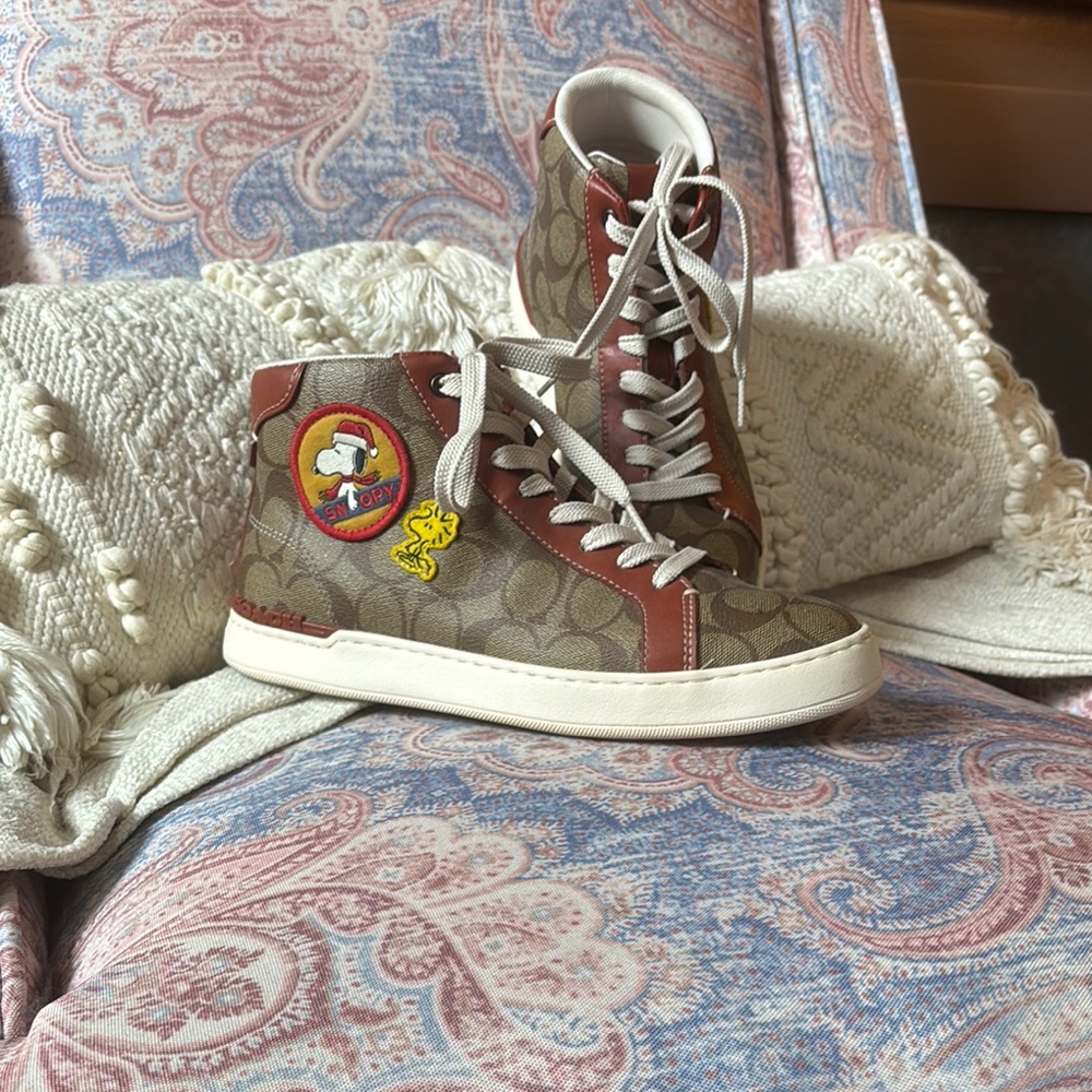 Coach X Peanuts Rust, Brown and Tan High-Top Sneakers with Classic Design